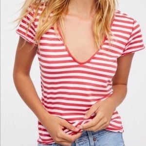 Free People Striped Vneck Tshirt